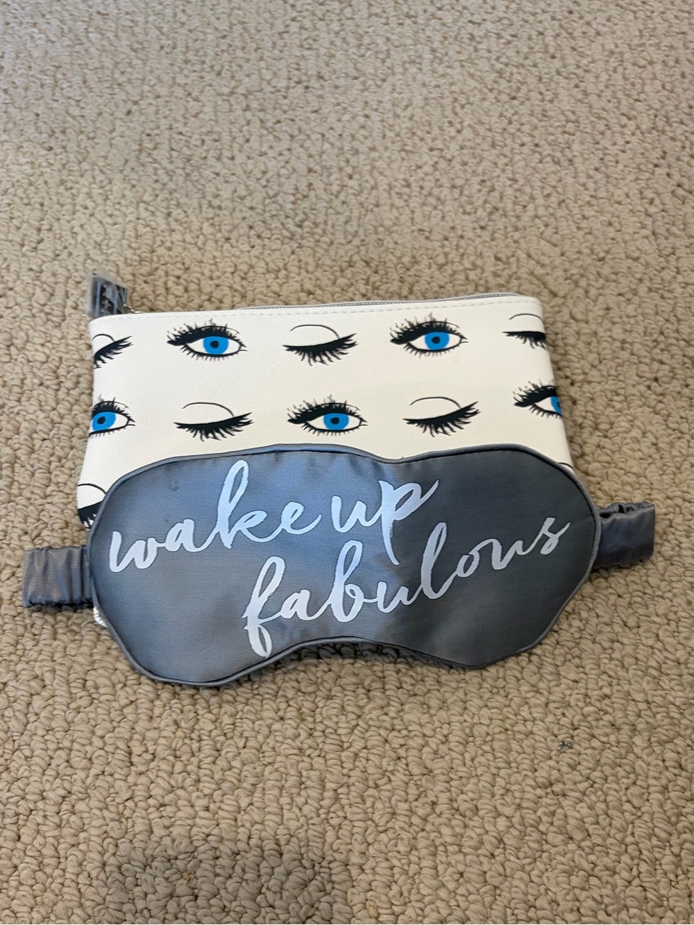 Rodan + Fields Satin Sleep Mask with White & Blue Make Up Pouch